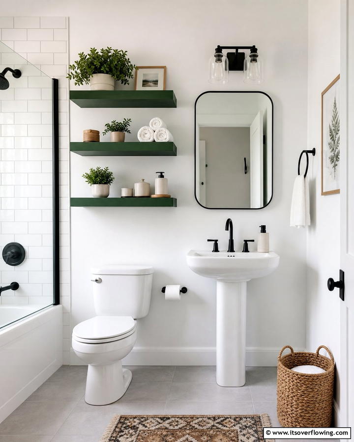 Forest Green Floating Shelves - 20 Forest Green Bathroom Ideas for a Nature-Inspired Retreat
