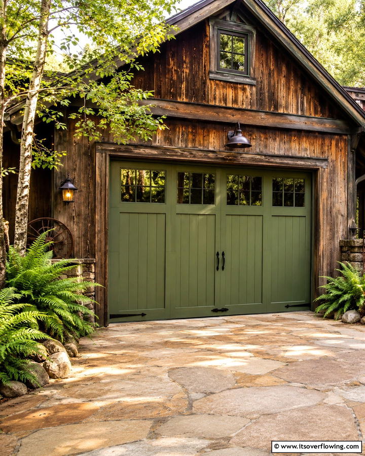Forest Green Garage Door for a Rustic Appeal - 25 Green Garage Door Ideas for a Stylish Exterior