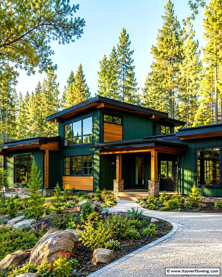 Forest Green Harmony - 25 Paint Colors for a Modern Black House With Cedar Accents