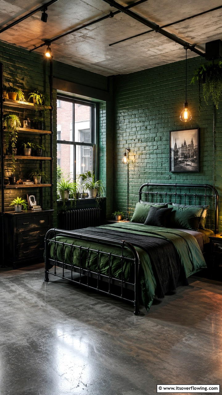 Forest Green Industrial Elements - 30 Forest Green Bedroom Ideas for Serene Retreats