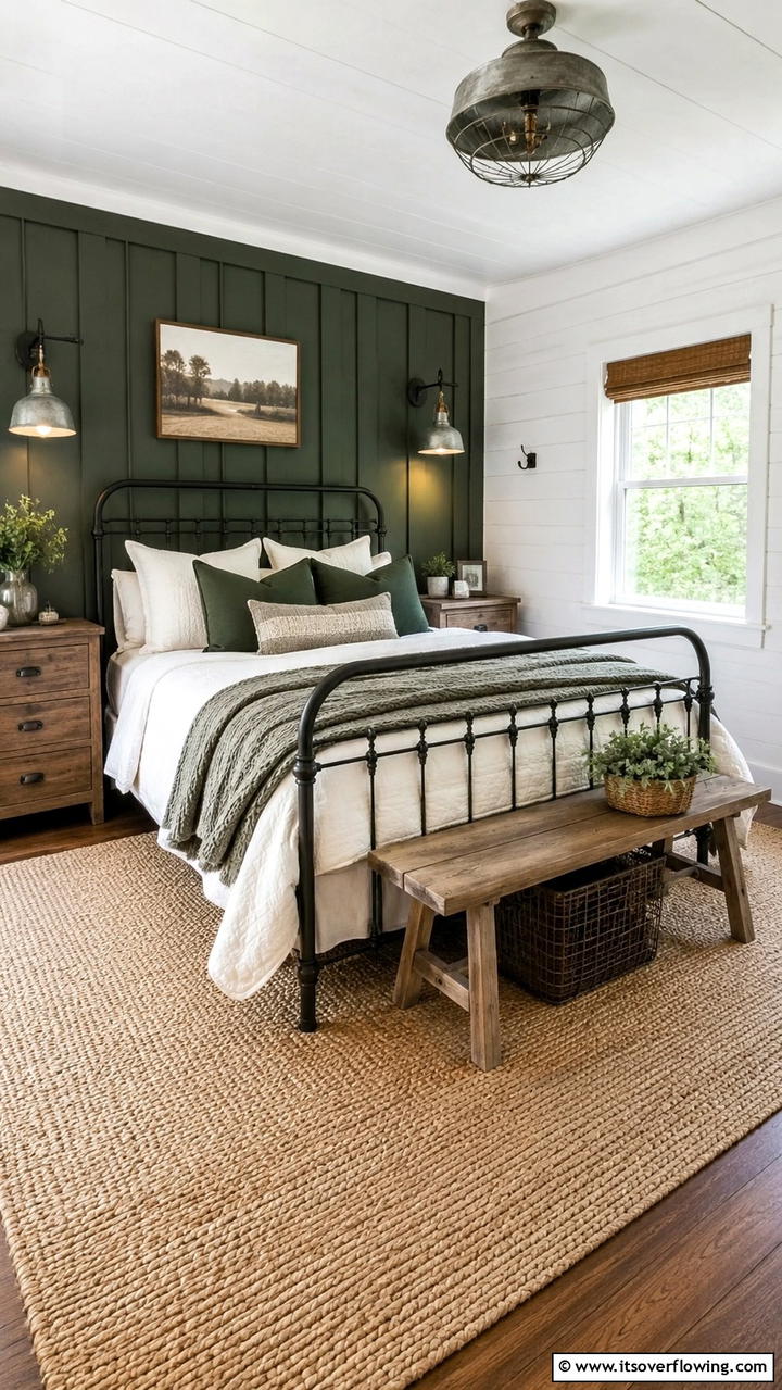 Forest Green Modern Farmhouse - 30 Forest Green Bedroom Ideas for Serene Retreats