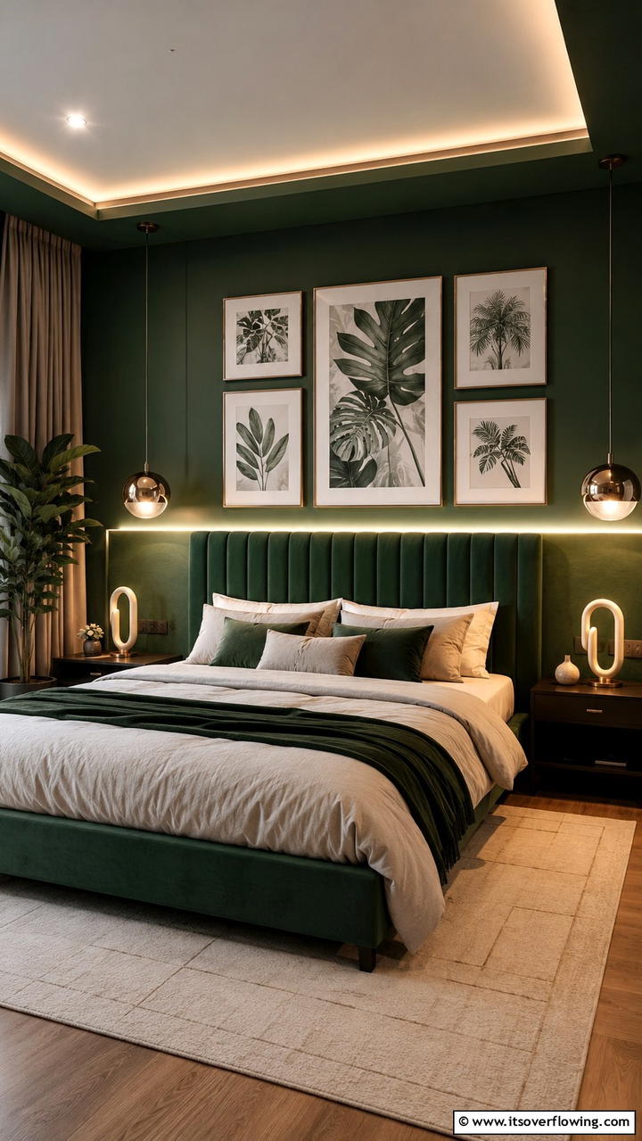 Forest Green Mood Lighting - 30 Forest Green Bedroom Ideas for Serene Retreats