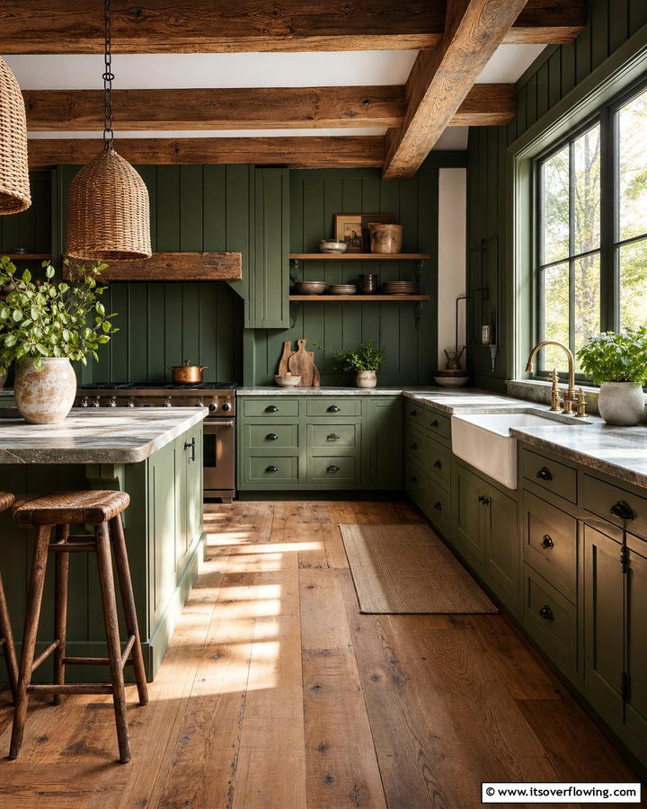 Forest Green Paneling for a Rustic Look - 20 Forest Green Kitchen Ideas for a Bold and Vibrant Look