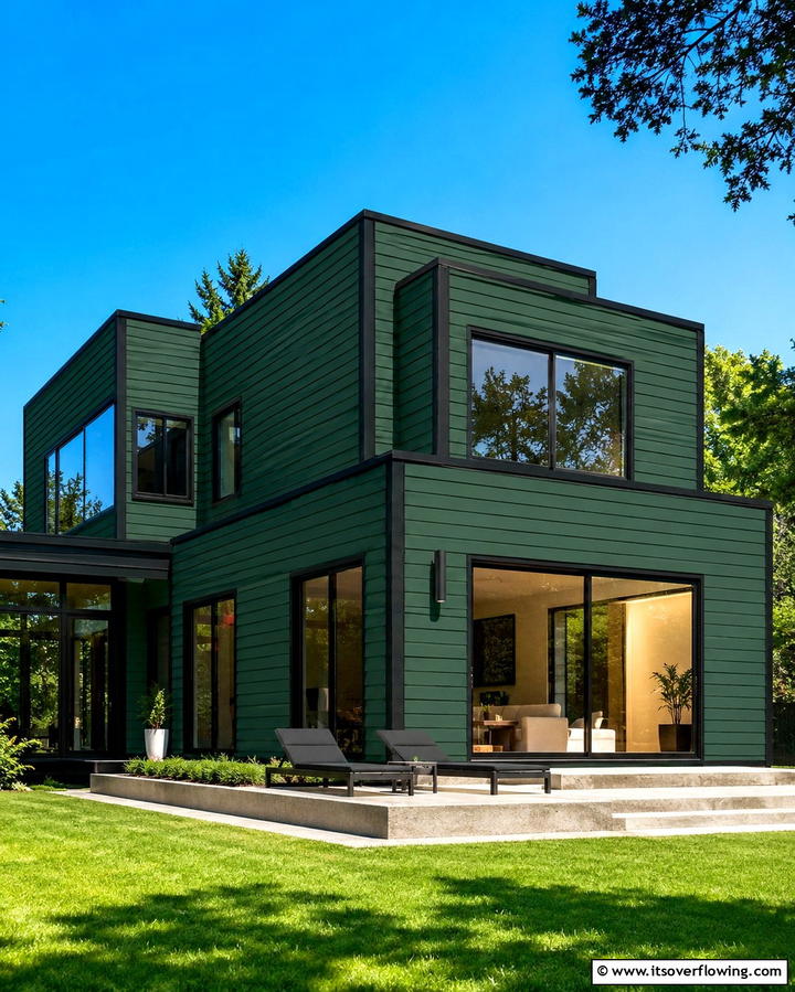Forest Green Siding with Black Corner Trim - 25 Forest Green House With Black Trim Ideas- Bold & Modern