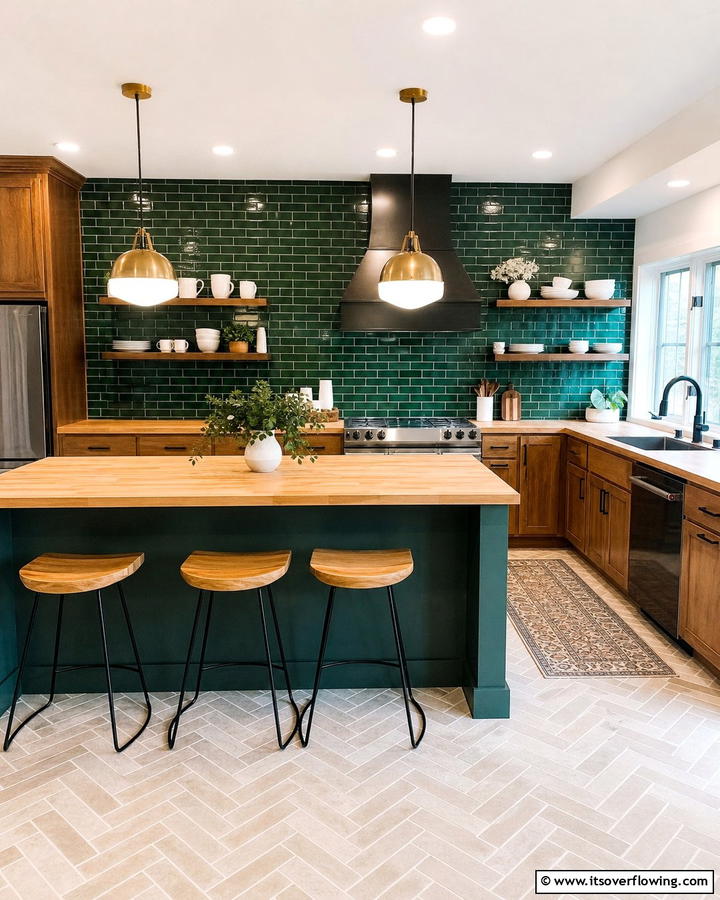 Forest Green Subway Tile Backsplash - 20 Forest Green Kitchen Ideas for a Bold and Vibrant Look