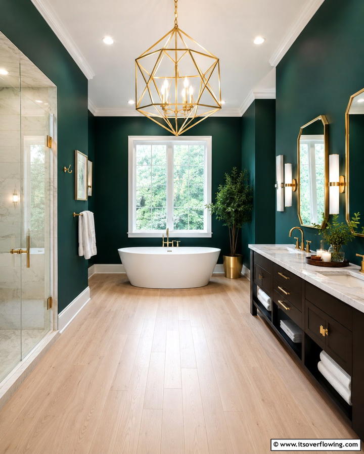 Forest Green Tiles with Gold Grout - 25 Luxurious Green and Gold Bathroom Design Ideas