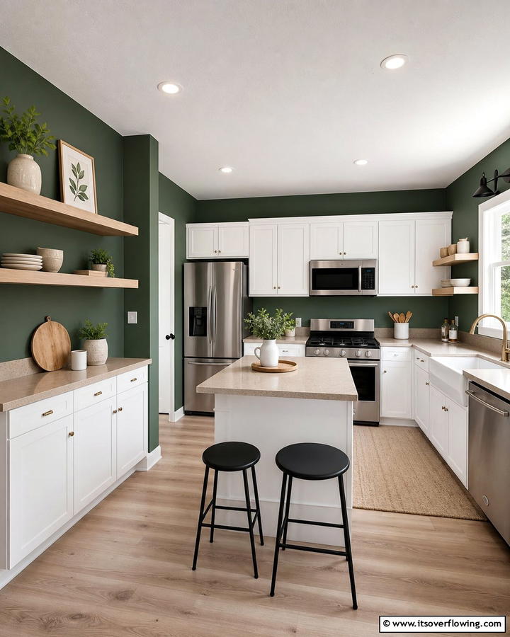 Forest Green Walls with Neutral Accents - 20 Forest Green Kitchen Ideas for a Bold and Vibrant Look