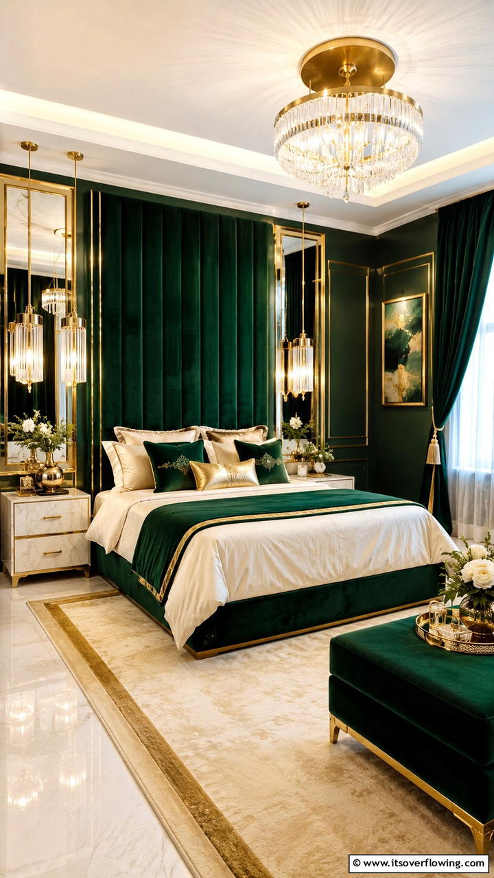 Forest Green and Gold Glamour - 30 Forest Green Bedroom Ideas for Serene Retreats