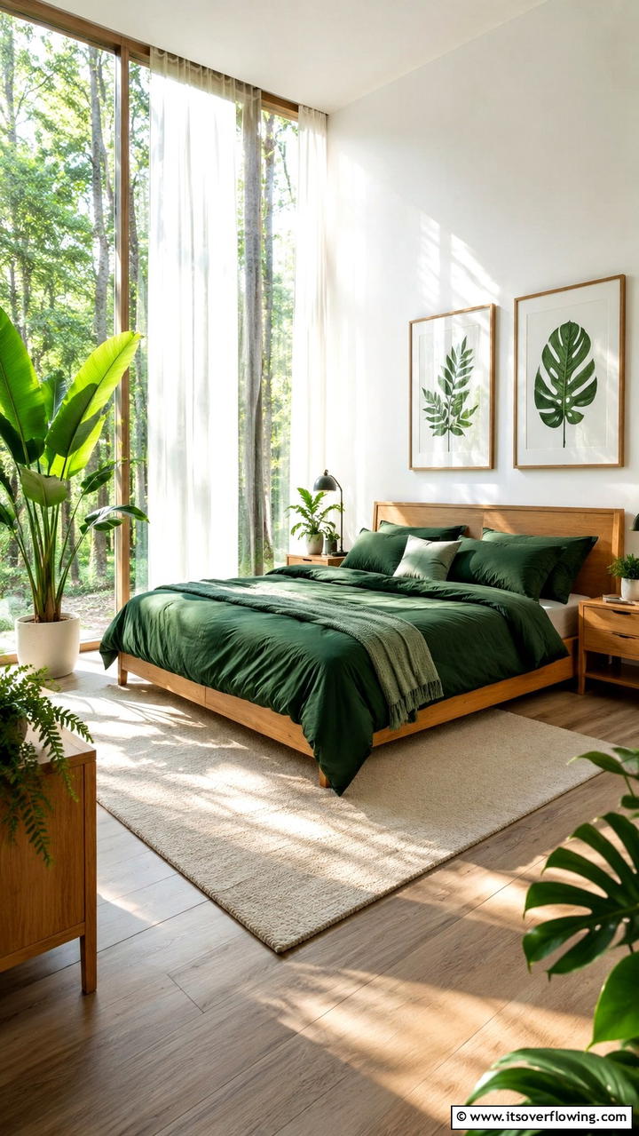 Forest Green and Natural Light - 30 Forest Green Bedroom Ideas for Serene Retreats