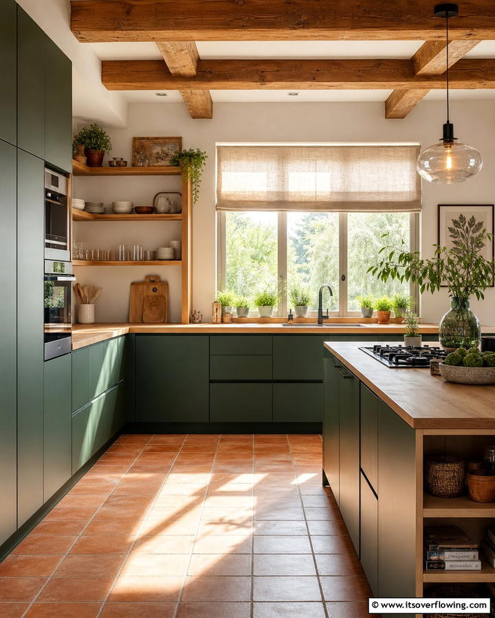 Forest Green and Natural Wood Combination - 20 Forest Green Kitchen Ideas for a Bold and Vibrant Look