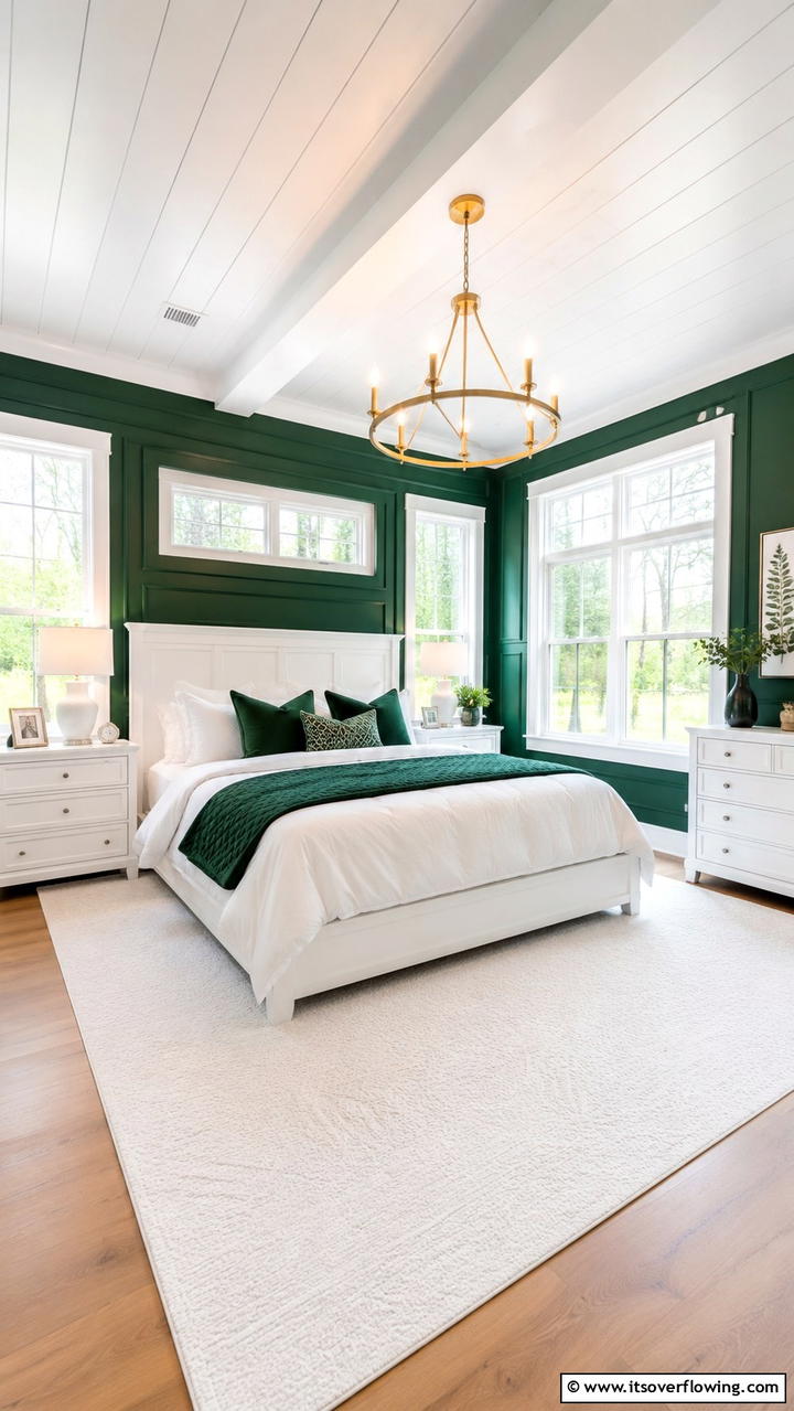 Forest Green and White Contrast - 30 Forest Green Bedroom Ideas for Serene Retreats