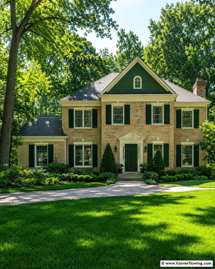 Forest Green for a Bold Natural Look - 30 Warm Blonde Brick House Color Schemes for Modern Homes