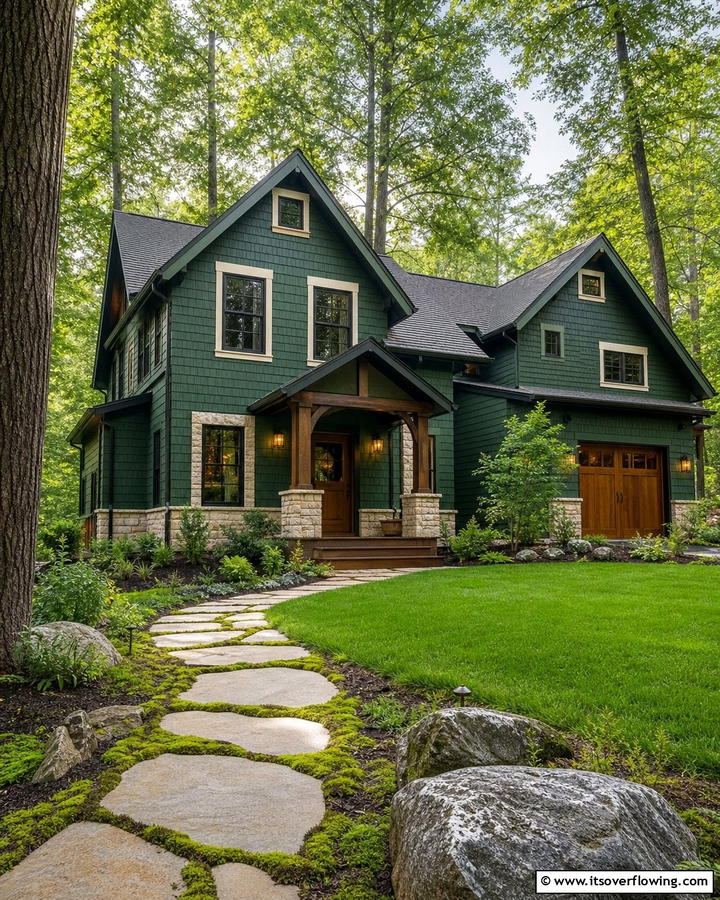 Forest Green for a Bold Nature Inspired Look - 20 Home Designs Using Natural Clay Siding Colors