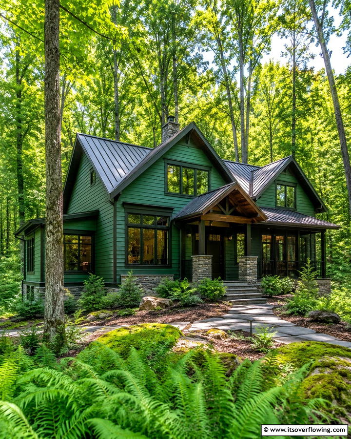 Forest Green for a Nature Inspired Look - 25 Forest Green House With Black Trim Ideas- Bold & Modern