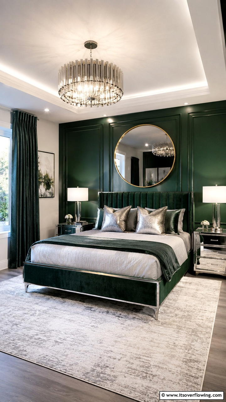 Forest Green with Metallic Finishes - 30 Forest Green Bedroom Ideas for Serene Retreats