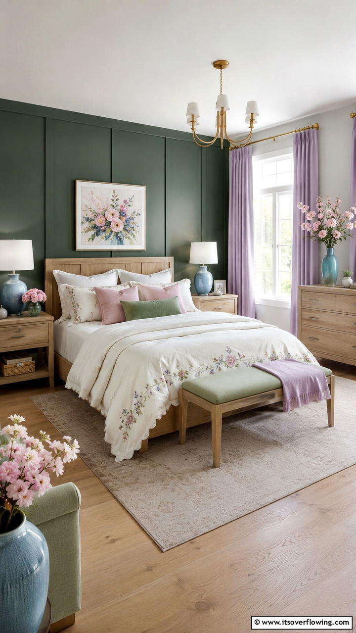 Forest Green with Soft Pastels - 30 Forest Green Bedroom Ideas for Serene Retreats