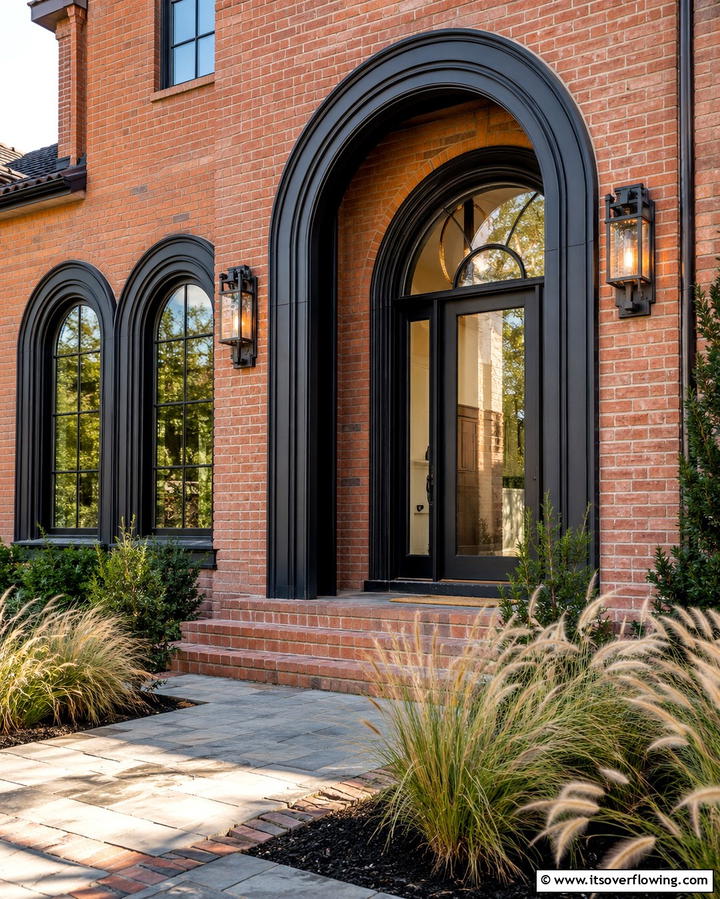 Frame Arches with Black Trim - 25 Red Brick House with Black Trim Design Ideas