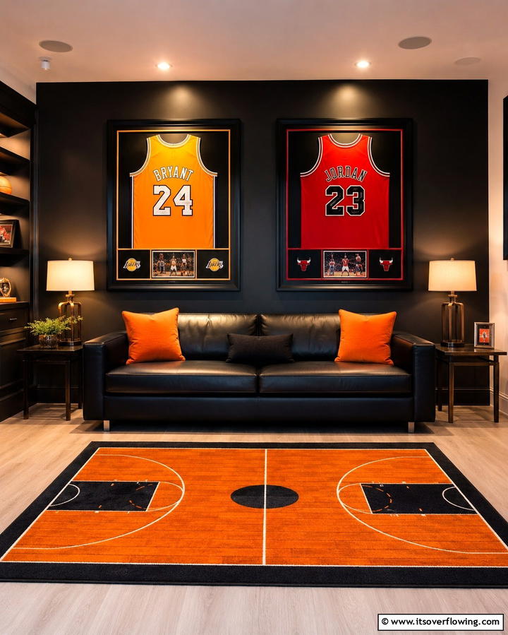 Framed Basketball Jerseys - 25 Fun Basketball Room Decor Ideas for Sports Fans