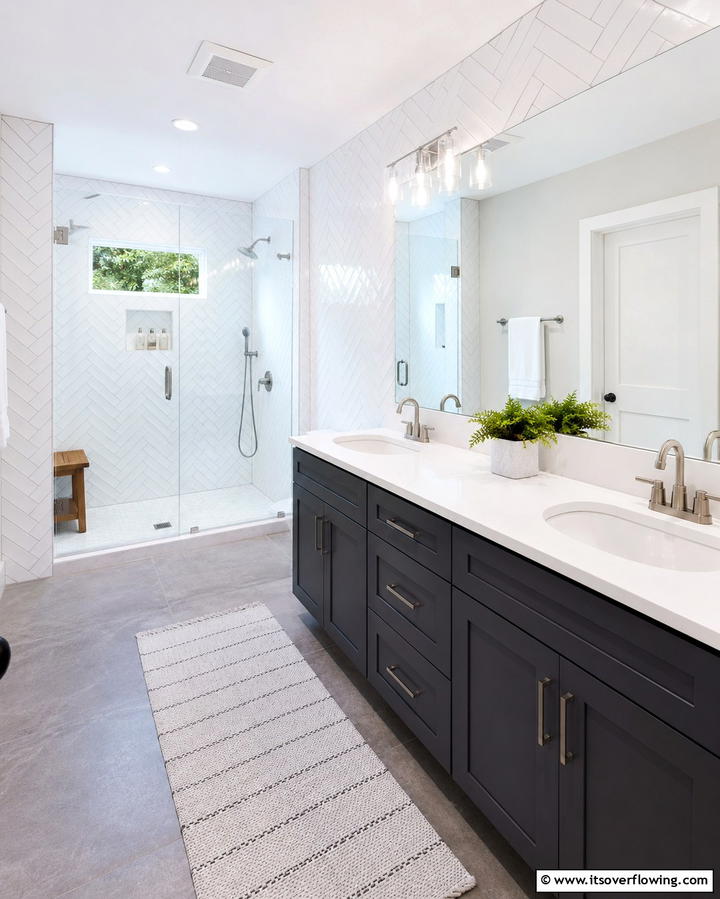 Framed Mirror Tiles - 30 Striking Black & White Bathroom Tile Designs for Timeless Style