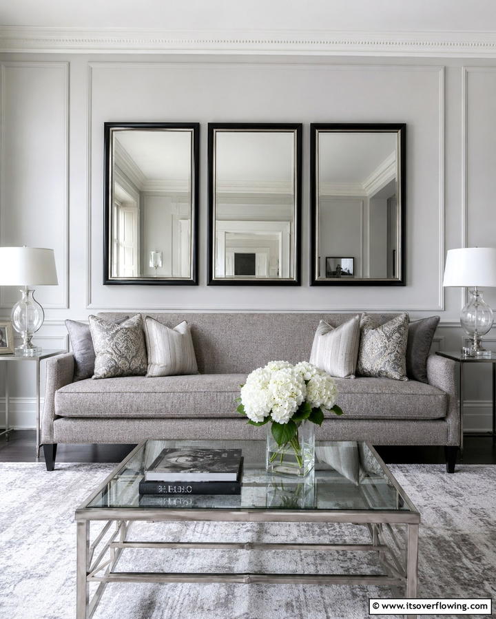 Framed Mirrors Above the Sofa - 25 Living Room Mirror Ideas to Brighten Your Space
