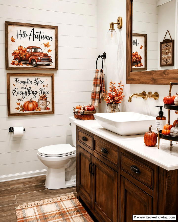 Framed Seasonal Quotes - 25 Fall Bathroom Decor Ideas for a Seasonal and Stylish Update