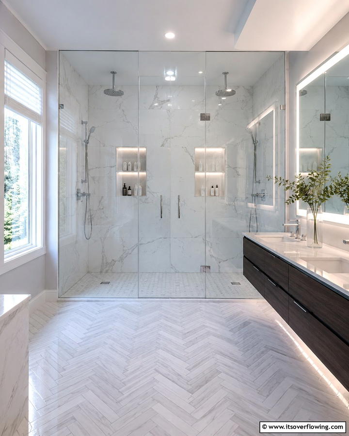 Frameless Glass Double Shower - 25 Double Shower Ideas for a Luxurious Bathroom
