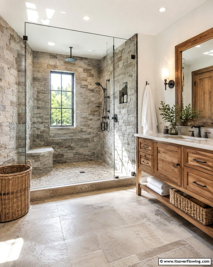Frameless Glass Enclosures for Rustic Elegance - 25 Rustic Walk-in Shower Ideas for a Spa-Like Bathroom