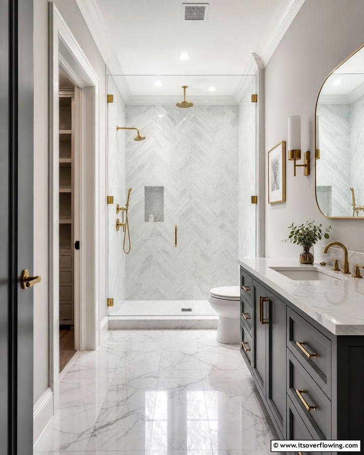 Frameless Glass Shower Doors - 25 Hallway Bathroom Ideas to Maximize Small Spaces