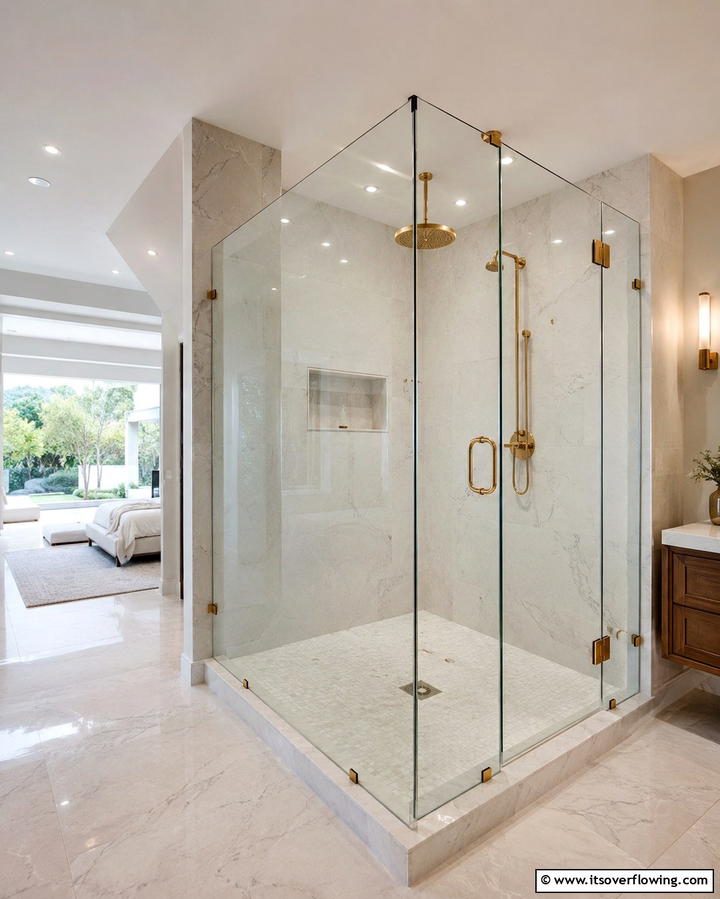 Frameless Glass Shower Enclosure - 25 Small Bathroom Walk-in Shower Ideas for Modern Homes
