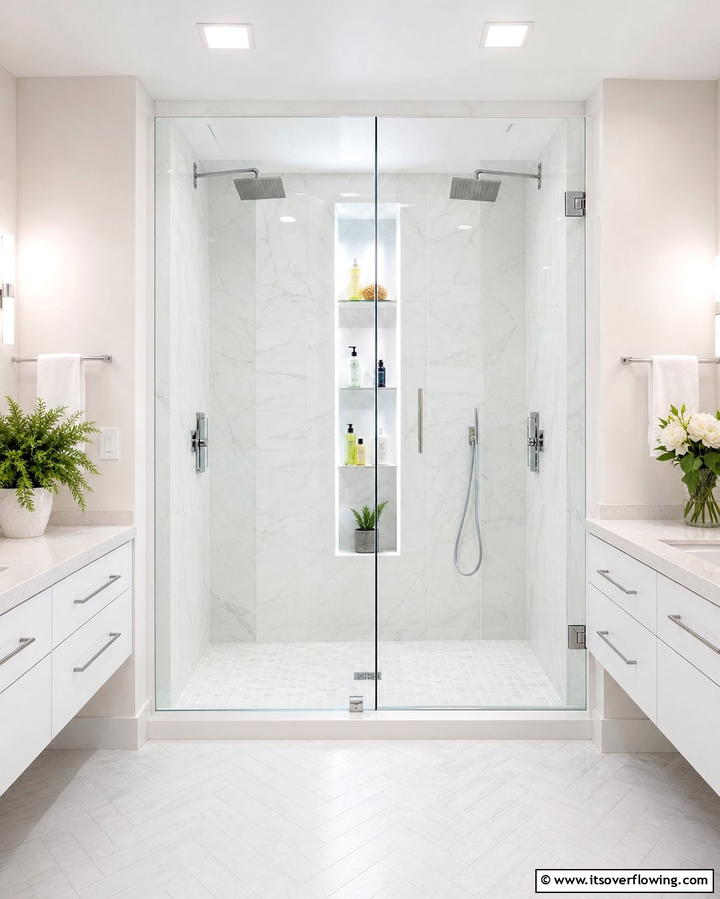 Frameless Glass Shower Niche for a Sleek Finish - 25 Shower Niche Ideas for a Functional Bathroom