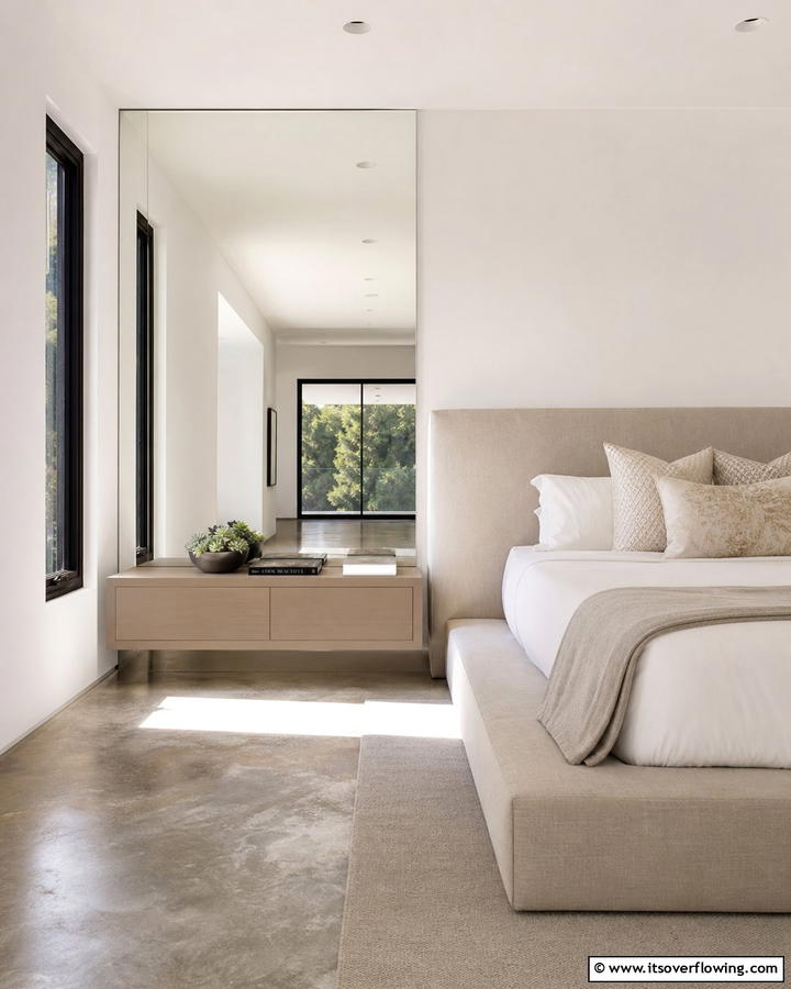Frameless Mirror for a Seamless Appearance - 20 Mirror Behind Nightstand Design Ideas for Elegance