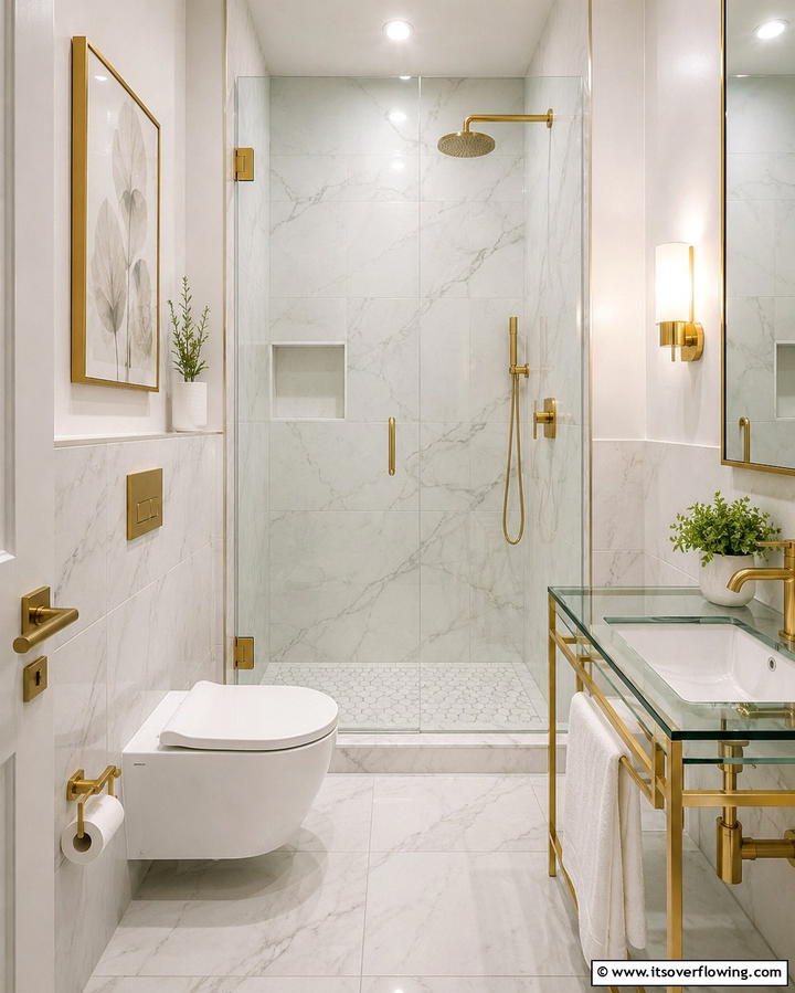 Frameless Shower Door - 25 Small Bathroom Walk-in Shower Ideas for Compact Spaces