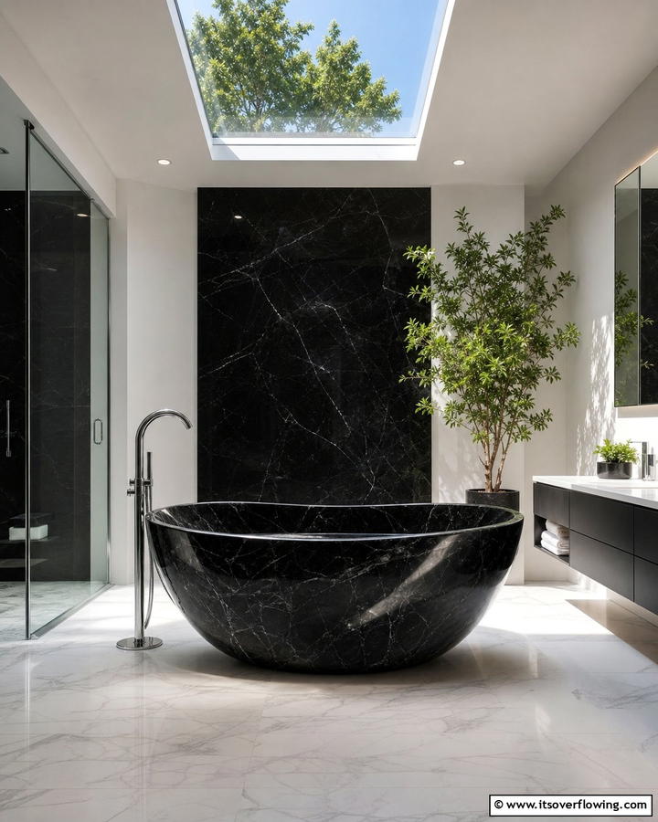 Freestanding Black Marble Bathtubs - 20 Black Marble Bathrooms- Luxurious Design Ideas