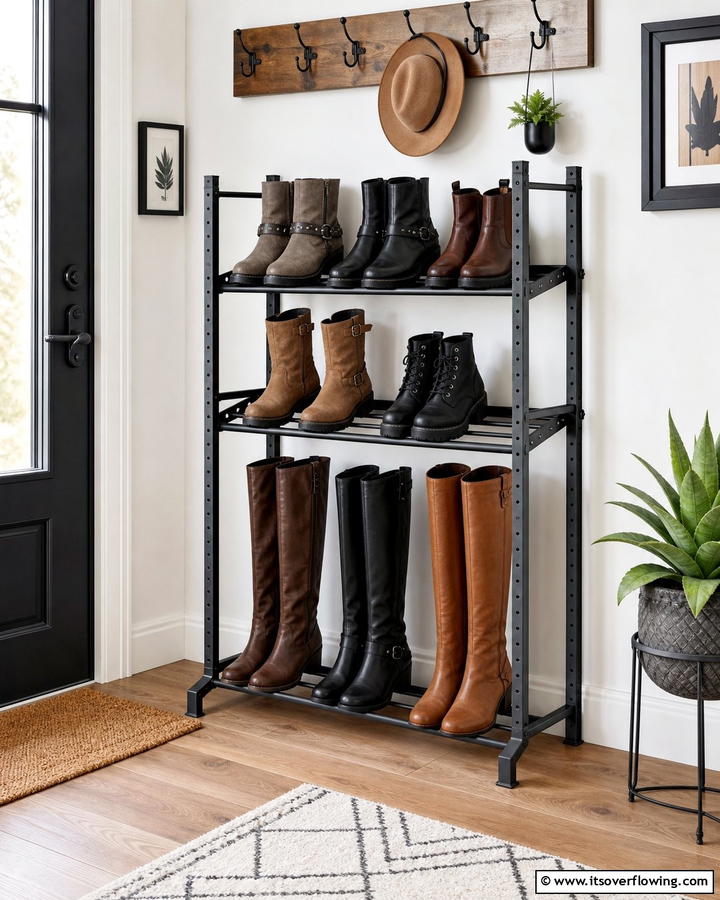 Freestanding Boot Rack with Adjustable Tiers - 25 Creative Boot Storage Ideas for Organized Homes