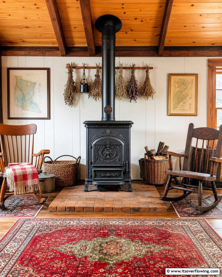 Freestanding Cast Iron Stove - 25 Cozy Cabin Fireplace Ideas for a Warm Retreat