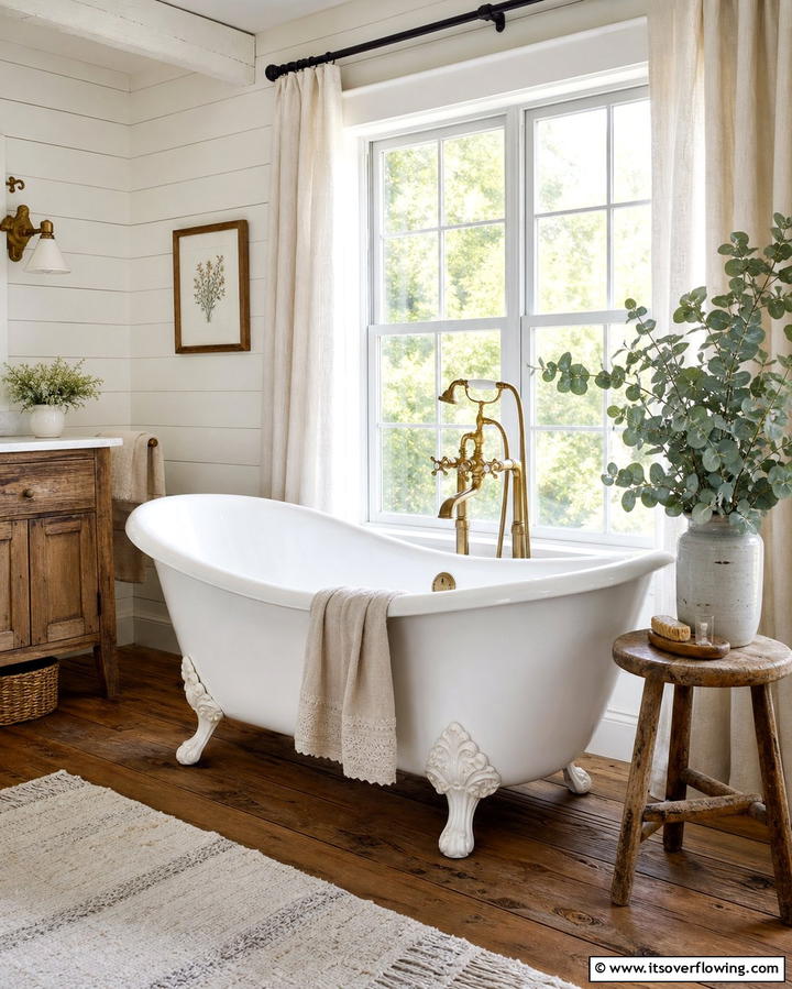Freestanding Clawfoot Tub - 25 Farmhouse Bathroom Ideas for a Rustic and Relaxing Retreat