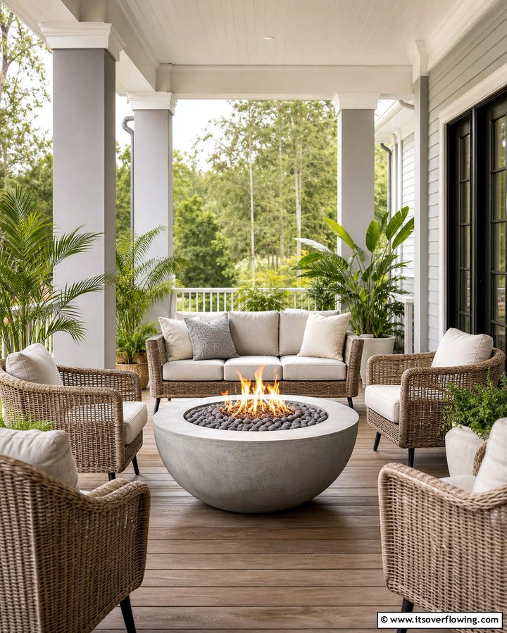 Freestanding Fire Bowl - 25 Porch Fireplace Ideas for Cozy Outdoor Evenings