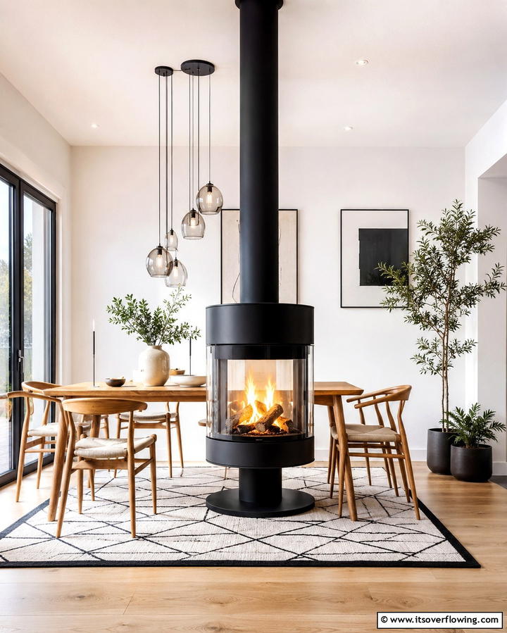 Freestanding Fireplace for Versatility - 25 Dining Room With Fireplace Ideas for Cozy Gatherings