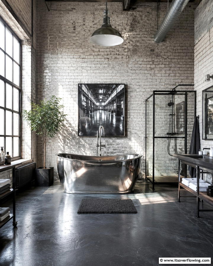 Freestanding Metal Bathtub - 25 Industrial Bathroom Ideas for a Bold Look