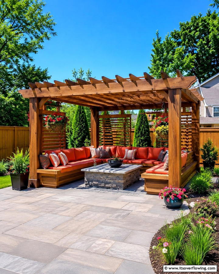 Freestanding Pergola with Built in Benches - 25 Small Patio Pergola Ideas for Cozy Outdoor Spaces