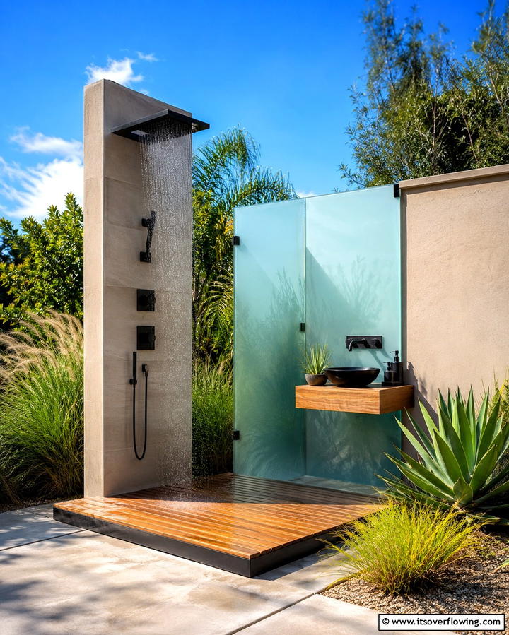 Freestanding Shower Haven - 30 Outdoor Bathroom Ideas for a Luxurious Backyard Oasis