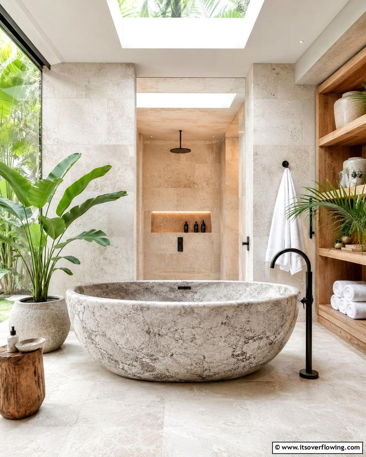 Freestanding Stone Bathtub for Luxury and Elegance - 25 Earthy Bathroom Ideas for a Natural Retreat