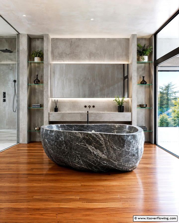 Freestanding Stone Bathtubs - 25 Natural Bathroom Ideas for a Spa-Like Retreat at Home