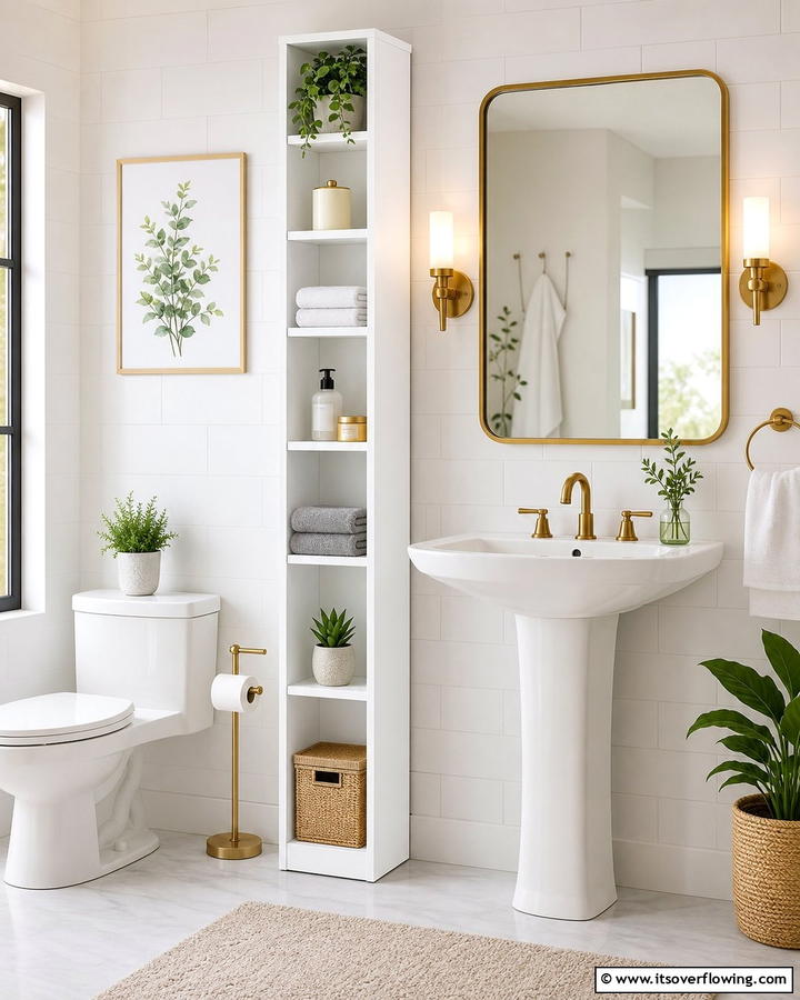 Freestanding Storage Towers - 20 Pedestal Sink Storage Ideas for Organized Bathrooms