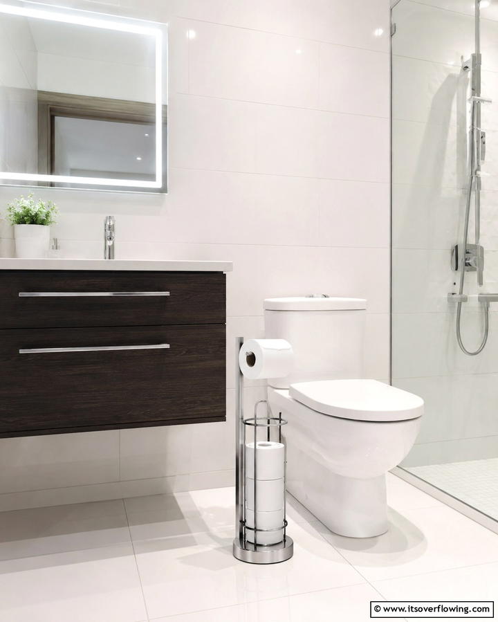 Freestanding Toilet Paper Holder - 20 Toilet Paper Storage Ideas for Organized Bathrooms