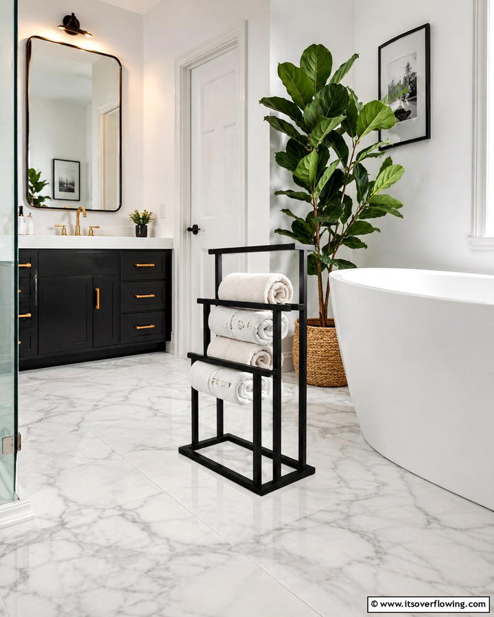 Freestanding Towel Rack Stand - 30 Towel Storage Ideas for Organized and Stylish Bathrooms