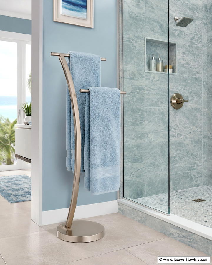 Freestanding Towel Stand - 25 Towel Display Ideas to Organize Your Bathroom