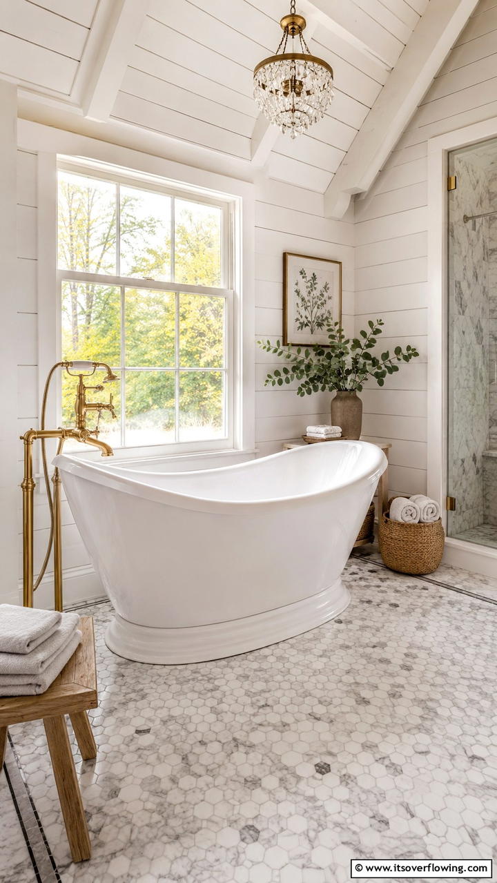 Freestanding Tubs Appeal - 30 Cottage Bathroom Ideas for a Charming Relaxing Retreat