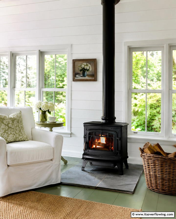 Freestanding Wood Stove - 25 Sunroom With Fireplace Ideas for Cozy Gatherings