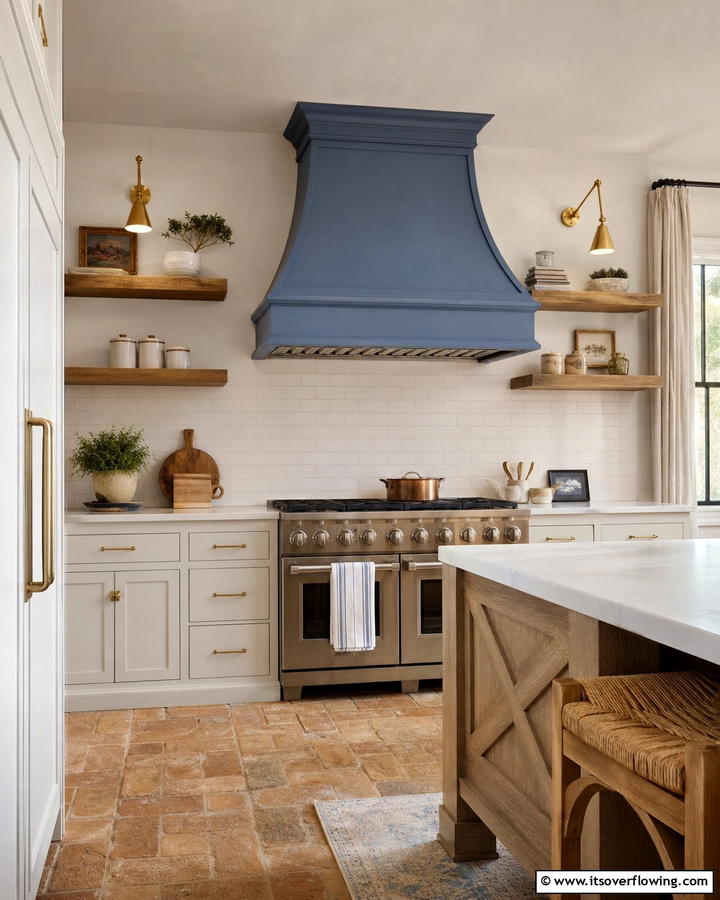 French Blue Range Hood - 20 Blue French Country Kitchen Ideas- Charming & Bright
